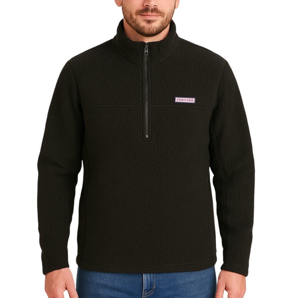 Vineyard Vines Men’s Medium Black 1/2 Zip Fleece Pullover Sweatshirt Whale Logo
